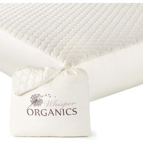Whisper Organics, 100% Organic Cotton Mattress Pad - Breathable Cooling Quilted Fitted Mattress Protector Cover, Fair Trade, GOTS Certified - Ivory Color, 17" Deep Pocket (Twin Bed Size)