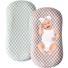 Little Jump Cotton Baby Lounger Covers, 2 Pack, Soft Removable Slipcovers for Newborn Infant Lounger, for Girls Boys, Coffee Checkered (Coffee & Green Checkered)