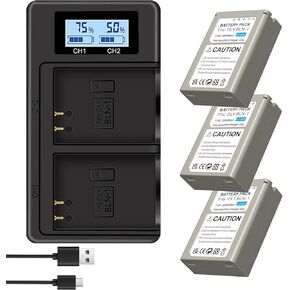 BLN1 Battery for Olympus Pen F, OM-D E-M1, OM-D E-M5, OM-D E-M5 Mark II, OM-D E-P5 Digital SLR Camera, 3 Pack Fully Decoded BLN1 Batteries with Pen Battery Charger