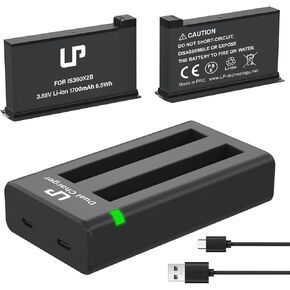 LP Battery Charger Pack for Insta360 X3-2 Batteries & Fast USB Dual Charger for Insta 360 ONE X3 Action Camera 2000mAh Rechargeable Camera Battery 2-Pack