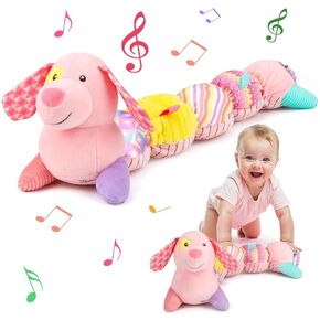 Baby Tummy Time Toys 0-6 Months Musical Stuffed Animal Plush Dog Toys for Infant 0-3-6 Months Newborn Baby Sensory Toy with Crinkle Rattle for 6-12 Month Old Boys Girls Christmas Birthday Shower Gifts