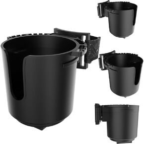 Wheelchair Cup Holder with Multi-Angle Adjustment and Multi-Function Bracket, Designed Cup Holder for Bottle with Handle, Cup Holder for Rollator, Stroller, Camper, Golf cart (Black, Large)