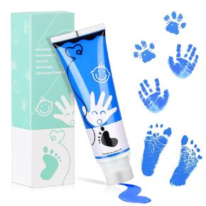 75ml Blue Baby Hand and Footprint Ink Kit, Baby Handprint Footprint Paint, Dog Cat Paw Print Kit, Washable, Non Toxic Acid-Free, Safe Gentle for Home Christmas New Year DIY Keepsake Stamp