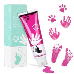 75ml Pink Baby Hand and Footprint Ink Kit, Baby Handprint Footprint Paint, Dog Cat Paw Print Kit, Washable, Non Toxic Acid-Free, Safe Gentle for Home Christmas New Year DIY Keepsake Stamp