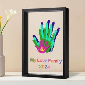 Family Handprint Kit DIY Craft Keepsake Wooden Frame Non Toxic Paints Transparent Sheets Perfect for Handprints Prints and Footprints Endless Present Set for New Parents and Family Memories (White)