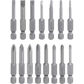 HARFINGTON 14pcs Screwdriver Bit Set SL3/4/5/6 PH1(3.0/4.0/6.0) PH2(4.0/4.5/5.0/6.0) TA1.8/TA2.3/TA3.0 S2 Steel 1/4" Hex Shank 2" Length Magnetic Slotted Phillips Triangle Power Drill Bits