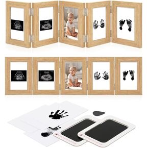 5 Folding Ultrasound Picture Frames,Baby Sonogram Picture Frame,Pregnancy Announcement ultrasound frame with Inkless Baby Hand and Footprint Kit,Christmas GIft for Expecting Parents