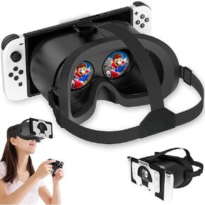 سماعة رأس VR مطورة لطراز Nintendo Switch & Switch OLED، نظارات Switch VR مع عدسات HD قابلة للتعديل وحزام رأس مريح، نظارات Labo VR Kit ثلاثية الأبعاد لملحقات المحول (أسود وأبيض)