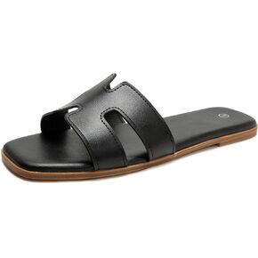 Women's Slide Sandals Comfortable Flat Slip On Leather Sandals