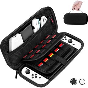 JINGDU Basics Carrying Case Compatible with NS 2017 & OLED 2021, Oxford Fabric Storage Bag for 20 Cards, Protective Travel Pouch, Black