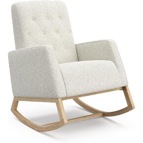 Storkcraft Northern Lights Nursery Rocker (Ivory Boucle) - Upholstered, Button-Tufted Rocking Chair for Nursery, Gentle Rocking Motion, Solid Wood Base
