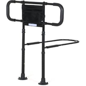 Bed Rails for Elderly Adults Safety: Bed Assist Rail with Adjustable Double Grips, Storage Pocket, Motion Sensor Light, Fits King, Queen, Full, Twin, Can Withstand 400LB (Black)