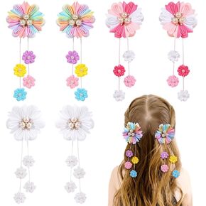 OAOLEER 6PCS Hair Bows for Girls, Purple Flower Hair Accessories for Girls Grosgrain Ribbon Bows With Alligator Clips Girl Hair Accessories for Kids Teen Back to School (Flower Bows-Purple)