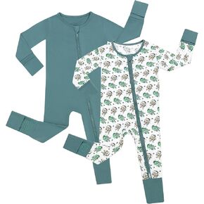 JunNeng 2Pcs Baby Rayon from Bamboo Sleeper with Mitten Cuffs, Footless Zipper Cozy Pjs, Non-Slip Soles Romper
