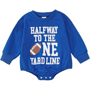 Baby Boy Half Birthday Outfit Half Way to the One Yard Line Bubble Romper Football 1/2 Birthday Clothes