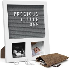 Felt Letter Board Baby Keepsake - 12"x10" Baby Picture Frame with 2 Photo Windows (3"x3"), 2+1 Letter Boards, Perfect for Pregnancy Announcements, Gender Reveal, Newborn, and First Birthday Gifts