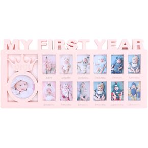 HYWHUYANG Baby Keepsake Frames,Newborn Baby Photo Frame Baby Picture Frame for Memories Record Baby's Monthly Growth 15 x 7.3 x 0.6in(Pink)
