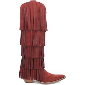 Dingo Womens Wild Child Fringe Snip Toe Pull On Casual Boots Over the Knee Mid Heel 2-3" - Orange
