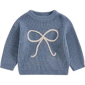 Lamuusaa Toddler Baby Girl Knit Sweater Big Bow Embroidery Sweater Pullover Crewneck Sweatshirt Shirts Fall Winter Knitwear
