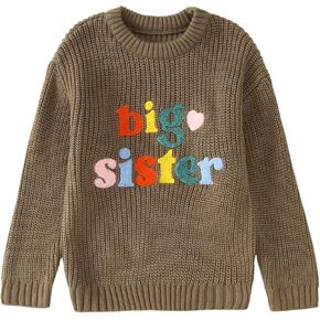 CM C&M WODRO Big Sister Outfit Toddler Baby Girl Knit Sweater Embroidery Crewneck Pullover Sweatshirt Top Fall Winter Clothes
