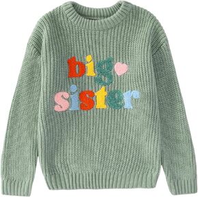 CM C&M WODRO Big Sister Outfit Toddler Baby Girl Knit Sweater Embroidery Crewneck Pullover Sweatshirt Top Fall Winter Clothes in Kuwait