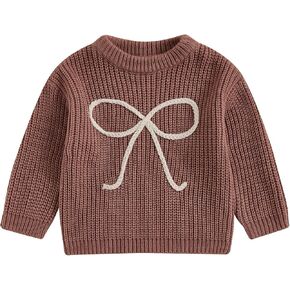 Lamuusaa Toddler Baby Girl Knit Sweater Big Bow Embroidery Sweater Pullover Crewneck Sweatshirt Shirts Fall Winter Knitwear