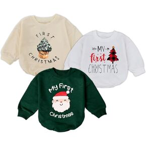 3Pcs Baby Girl Boy Outfit My 1st Christmas, My First Christmas Baby Boy Sweatshirt