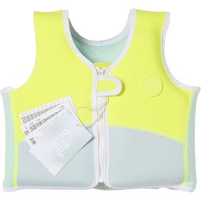 SUNNYLiFE Swim Vest - for toddlers aged 3-6 or 42-66lbs. Constructed with neoprene plus a secure front zip and adjustable safety strap to develop water confidence | Salty The Shark Aqua Neon Yellow