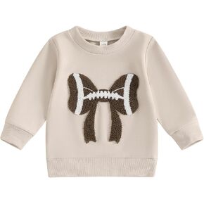 Karuedoo Toddler Baby Girl Football Outfit Football Bow Embroidery Crewneck Pullover Sweatshirt Long Sleeve Shirts Fall Tops