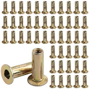 Multi Grip Rivet Nut Kit, 1/4-20 Rivet Nuts Carbon Steel Pre-Bulbed Shank Color-Zinc-Plated Flat Head Threaded Insert Nut(25 Pack)