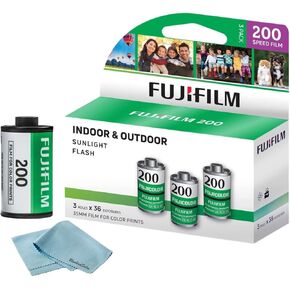 FUJIFILM 200 Color Negative Film (35mm Roll Film, 36 Exposures, 3-Pack) + BluebirdSales Microfiber Cleaning Cloth Bundle