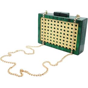 Women Acrylic Handbag Rattan Woven Pattern Square Box Crossbody Handbag Shoulder Bag Chain Purse