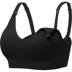 Angelhood Ribbed Nursing Bra Wireless V Neck Maternity Nursing Bra Low Cut Bralette Sleeping Breastfeeding with Extenders