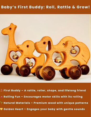 HippoToys Organic Wooden Baby Rattle Toys, 0-12 Months, Montessori Infant Essentials, Baby Sensory Toys, Eco-Friendly Natural Wood, 6 Month Old Teether Toy, Durable Gifts for Baby Boys & Girls in Saudi Arabia