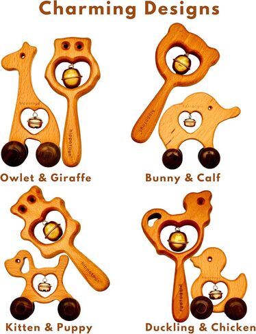 HippoToys Organic Wooden Baby Rattle Toys, 0-12 Months, Montessori Infant Essentials, Baby Sensory Toys, Eco-Friendly Natural Wood, 6 Month Old Teether Toy, Durable Gifts for Baby Boys & Girls in Saudi Arabia
