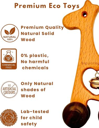 HippoToys Organic Wooden Baby Rattle Toys, 0-12 Months, Montessori Infant Essentials, Baby Sensory Toys, Eco-Friendly Natural Wood, 6 Month Old Teether Toy, Durable Gifts for Baby Boys & Girls in Saudi Arabia