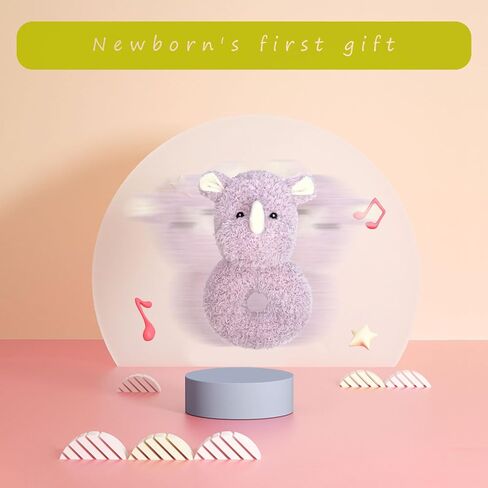 Baby Rhino Soft Rattle Toy, Plush Rhino Infant Shaker Rattle Easy-Grasp Stuffed Animal Toy, Gifts for Newborns Babies Toddlers Boys Girls, Pink, 6 Inches in Kuwait