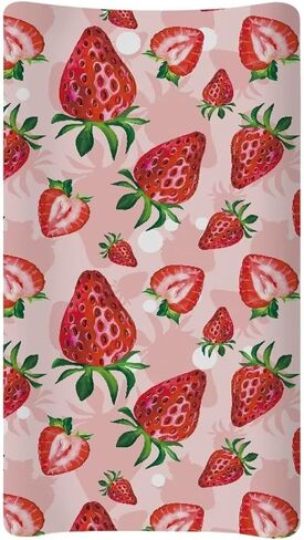 Cute Red Strawberry Print Diaper Changing Pad Covers Sofy Cozy Breathable Change Table Sheets Kawaii Fruits Theme for Baby Boys and Girls Fit 32"X16"Contoured Pad in Saudi Arabia