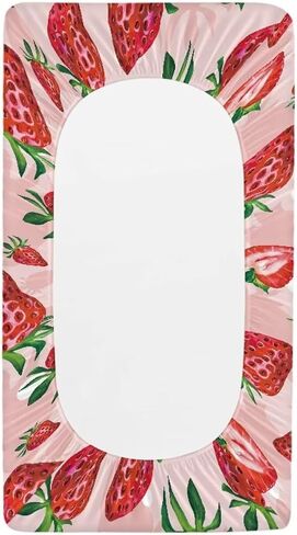 Cute Red Strawberry Print Diaper Changing Pad Covers Sofy Cozy Breathable Change Table Sheets Kawaii Fruits Theme for Baby Boys and Girls Fit 32"X16"Contoured Pad in Saudi Arabia
