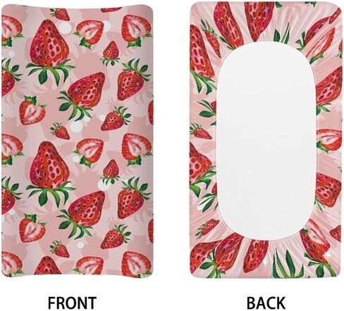 Cute Red Strawberry Print Diaper Changing Pad Covers Sofy Cozy Breathable Change Table Sheets Kawaii Fruits Theme for Baby Boys and Girls Fit 32"X16"Contoured Pad in Saudi Arabia