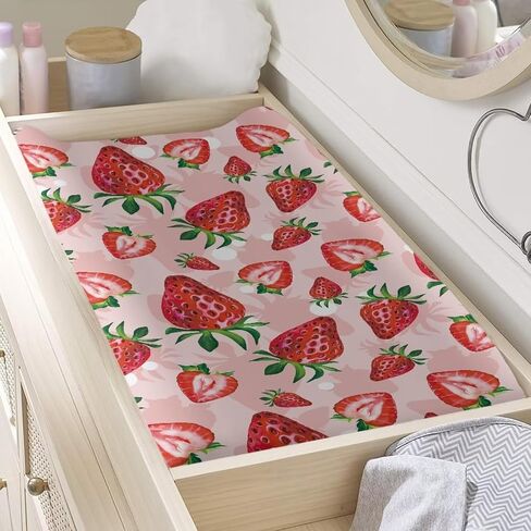 Cute Red Strawberry Print Diaper Changing Pad Covers Sofy Cozy Breathable Change Table Sheets Kawaii Fruits Theme for Baby Boys and Girls Fit 32"X16"Contoured Pad in Saudi Arabia