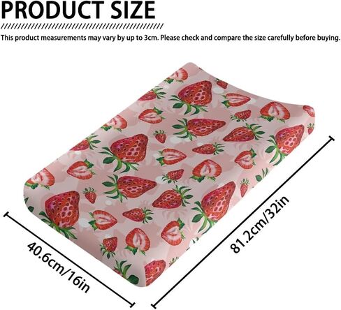 Cute Red Strawberry Print Diaper Changing Pad Covers Sofy Cozy Breathable Change Table Sheets Kawaii Fruits Theme for Baby Boys and Girls Fit 32"X16"Contoured Pad in Saudi Arabia