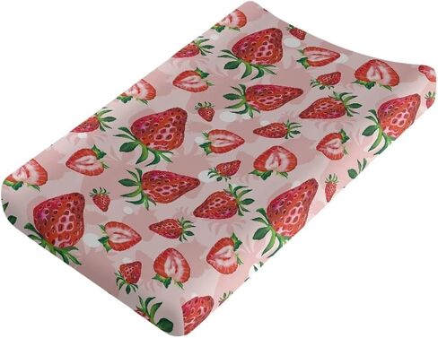 Cute Red Strawberry Print Diaper Changing Pad Covers Sofy Cozy Breathable Change Table Sheets Kawaii Fruits Theme for Baby Boys and Girls Fit 32"X16"Contoured Pad in Saudi Arabia
