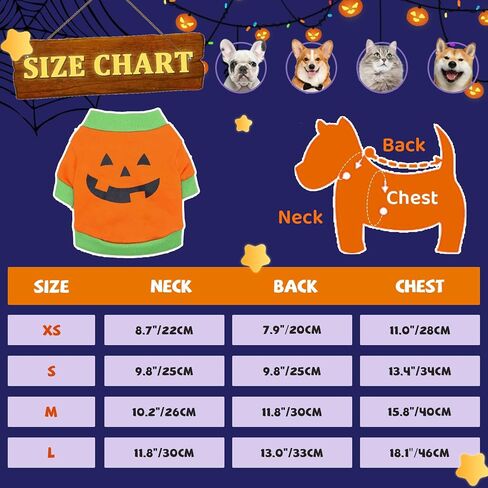 Dog Shirts Pet Clothes with Cute Print Puppy Halloween Costume Outfits Cat Lightweight Sweatshirt Pullover for Holidat Party vavc 03-Orange X-Small in Saudi Arabia