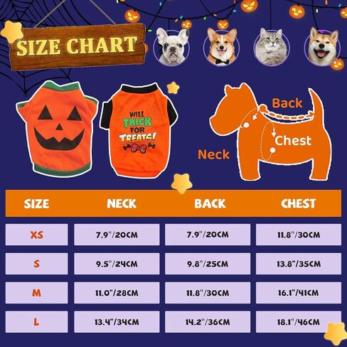 Dog Shirts Pet Clothes with Cute Print Puppy Halloween Costume Outfits Cat Lightweight Sweatshirt Pullover for Holidat Party vavc 03-Orange X-Small in Saudi Arabia