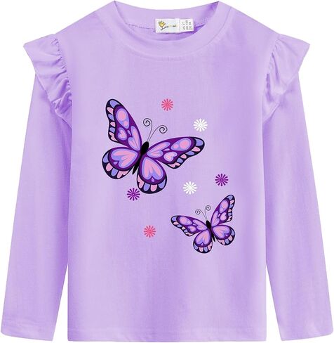 Girls Ruffle Long Sleeve Shirts Soft Crewneck Cute Butterfly Shirt Wild Like My Curls T-Shirts Pink Cotton Tee 2-7 Years in Kuwait