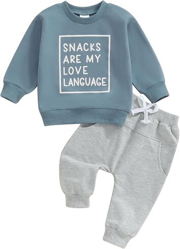Baby Boy Fall Clothes Set Long Sleeve Letter Print Sweatshirt Pants Toddler Infant Outfits 6 12 18 24 Months 2T in Saudi Arabia