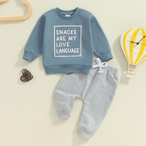 Baby Boy Fall Clothes Set Long Sleeve Letter Print Sweatshirt Pants Toddler Infant Outfits 6 12 18 24 Months 2T in Saudi Arabia