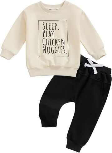 Baby Boy Fall Clothes Set Long Sleeve Letter Print Sweatshirt Pants Toddler Infant Outfits 6 12 18 24 Months 2T in Saudi Arabia