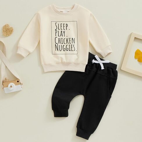 Baby Boy Fall Clothes Set Long Sleeve Letter Print Sweatshirt Pants Toddler Infant Outfits 6 12 18 24 Months 2T in Saudi Arabia